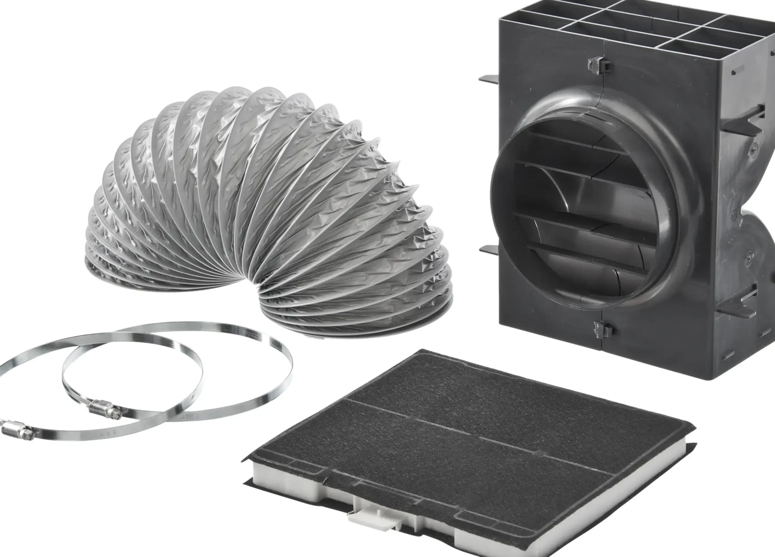 00744076 Recirculatieset Bestaande uit koolstoffilter, luchtverdeling, flexibele slang ø150 mm.,