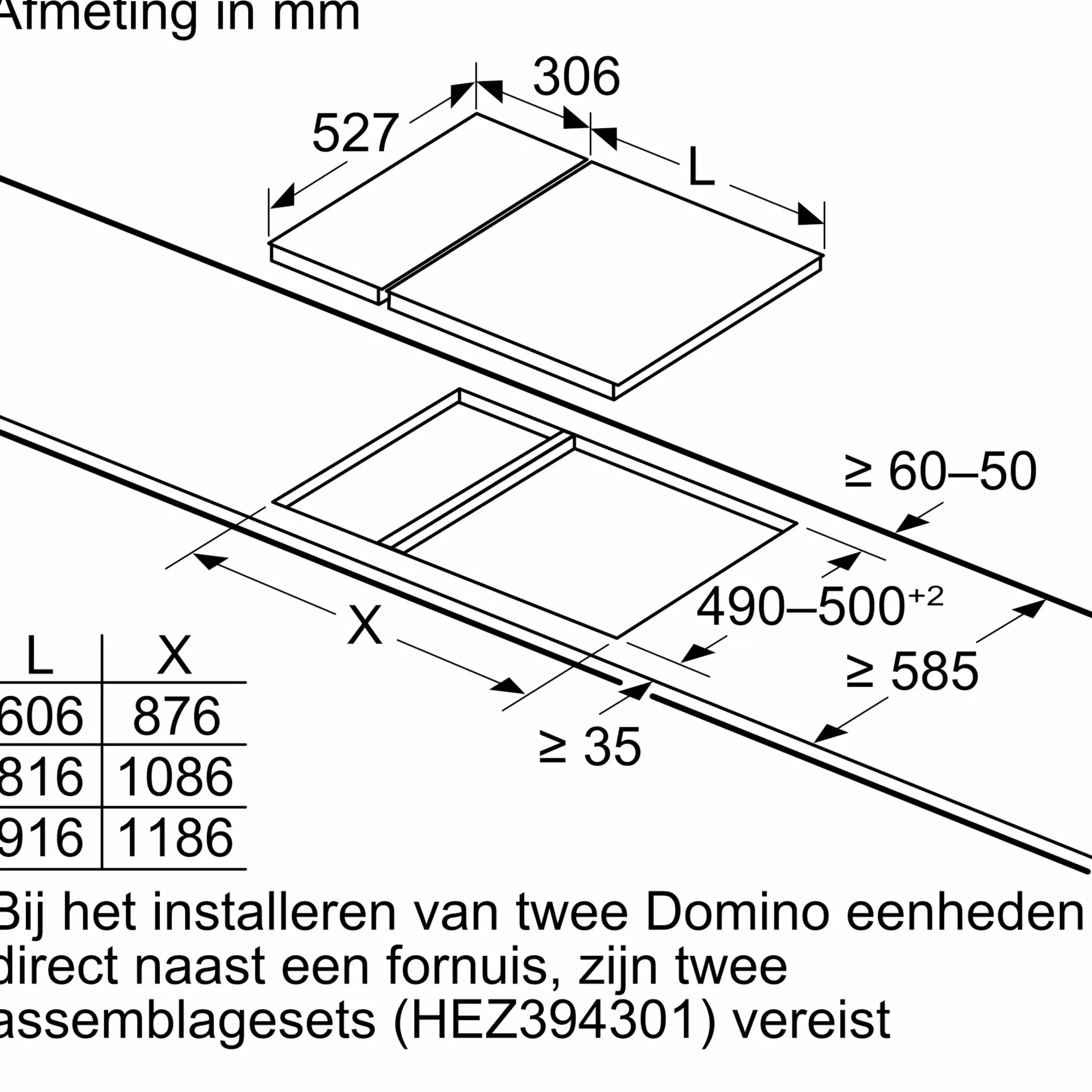 Serie 6 Domino kookplaat, inductie 30 cm opbouwmontage met rand