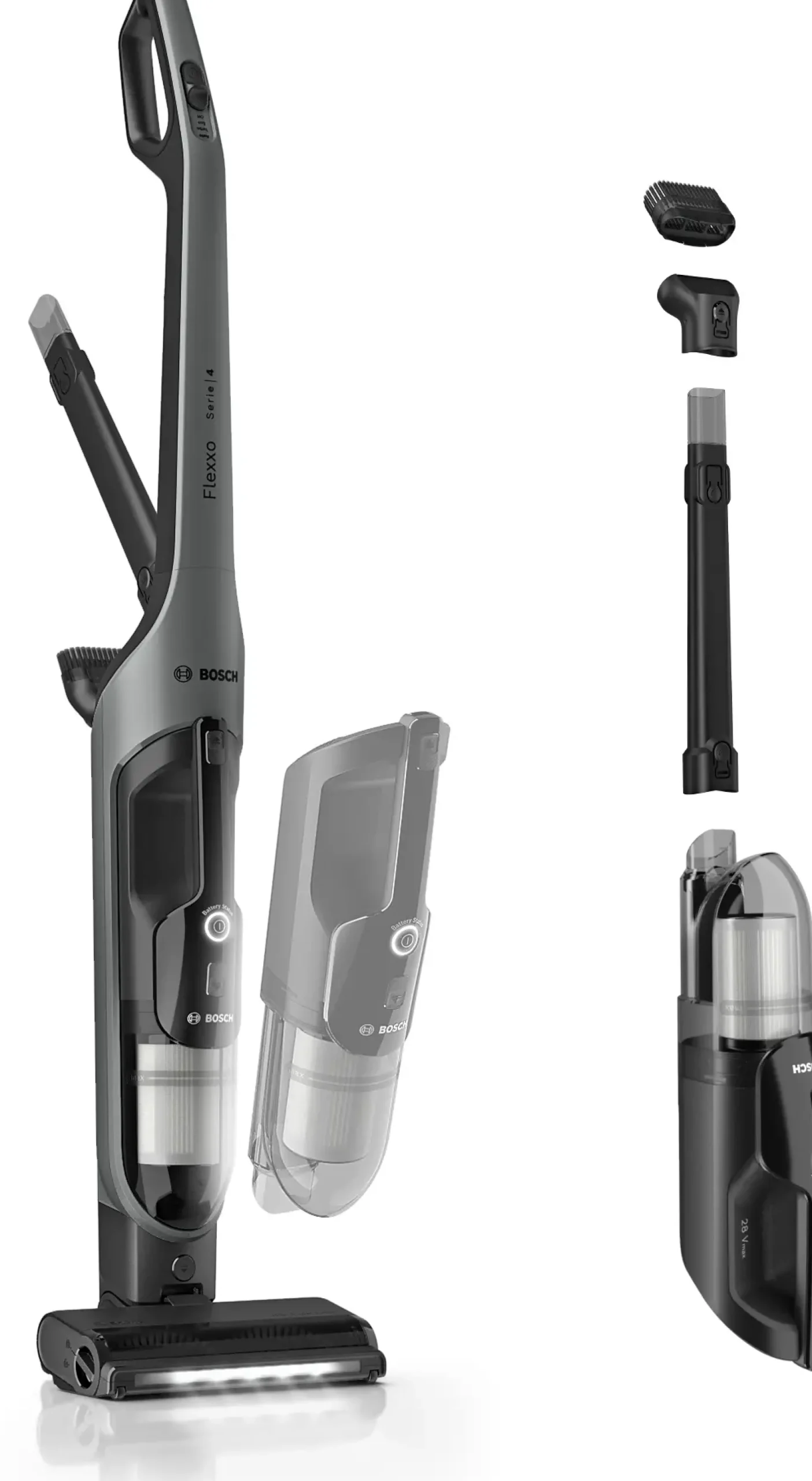 Serie 4 Draadloze steelstofzuiger Flexxo 28 Vmax Grijs