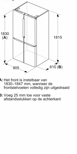 Serie 4 French Door koel-vriescombinatie, 4 deuren 183 x 90.5 cm Roestvrij staal
