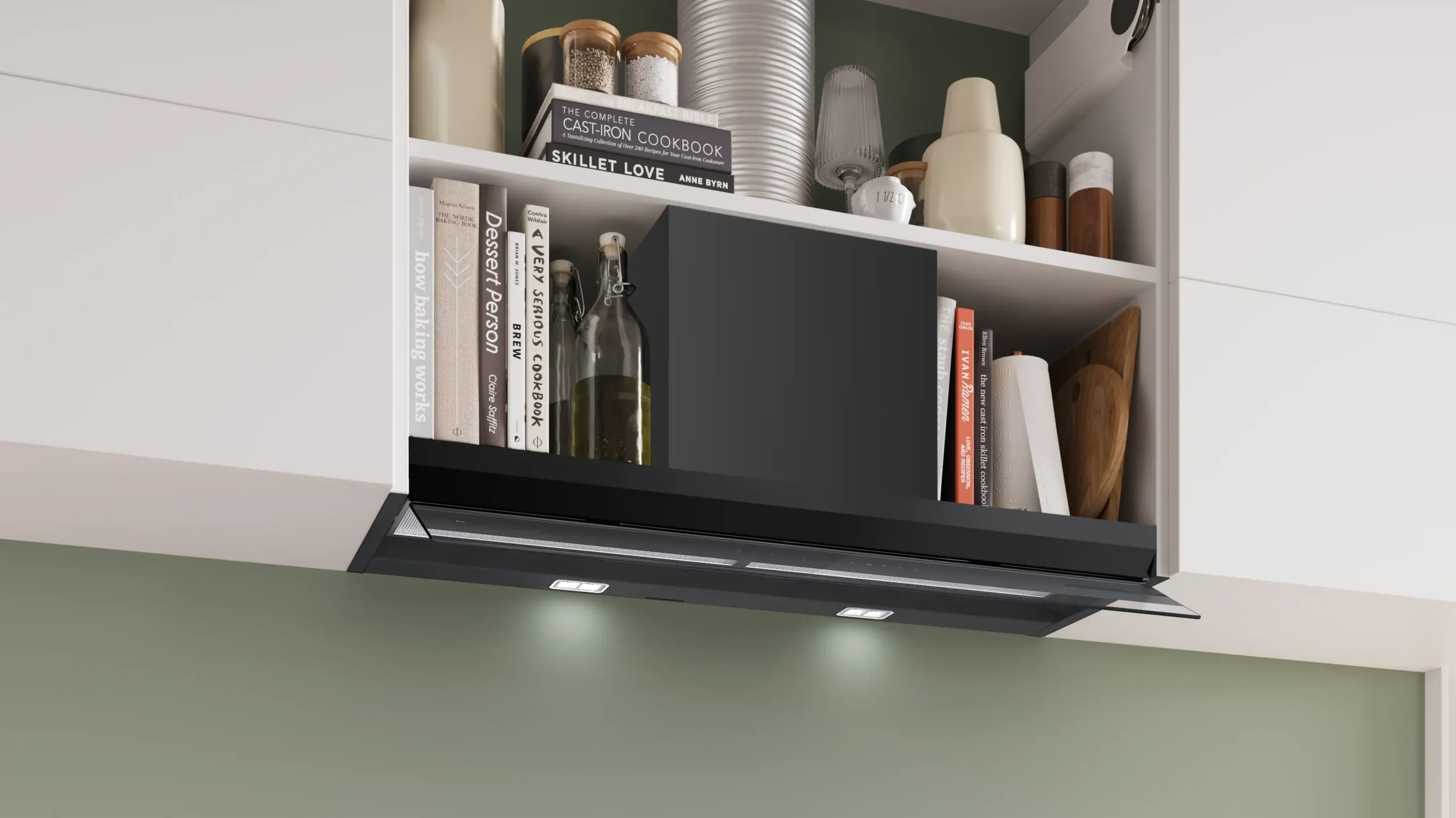 Serie 8 Geïntegreerde blokdesign schouwkap 90 cm zwart glas, Matzwart