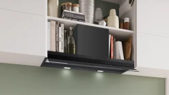 Serie 6 Geïntegreerde blokdesign schouwkap 90 cm zwart glas, Matzwart