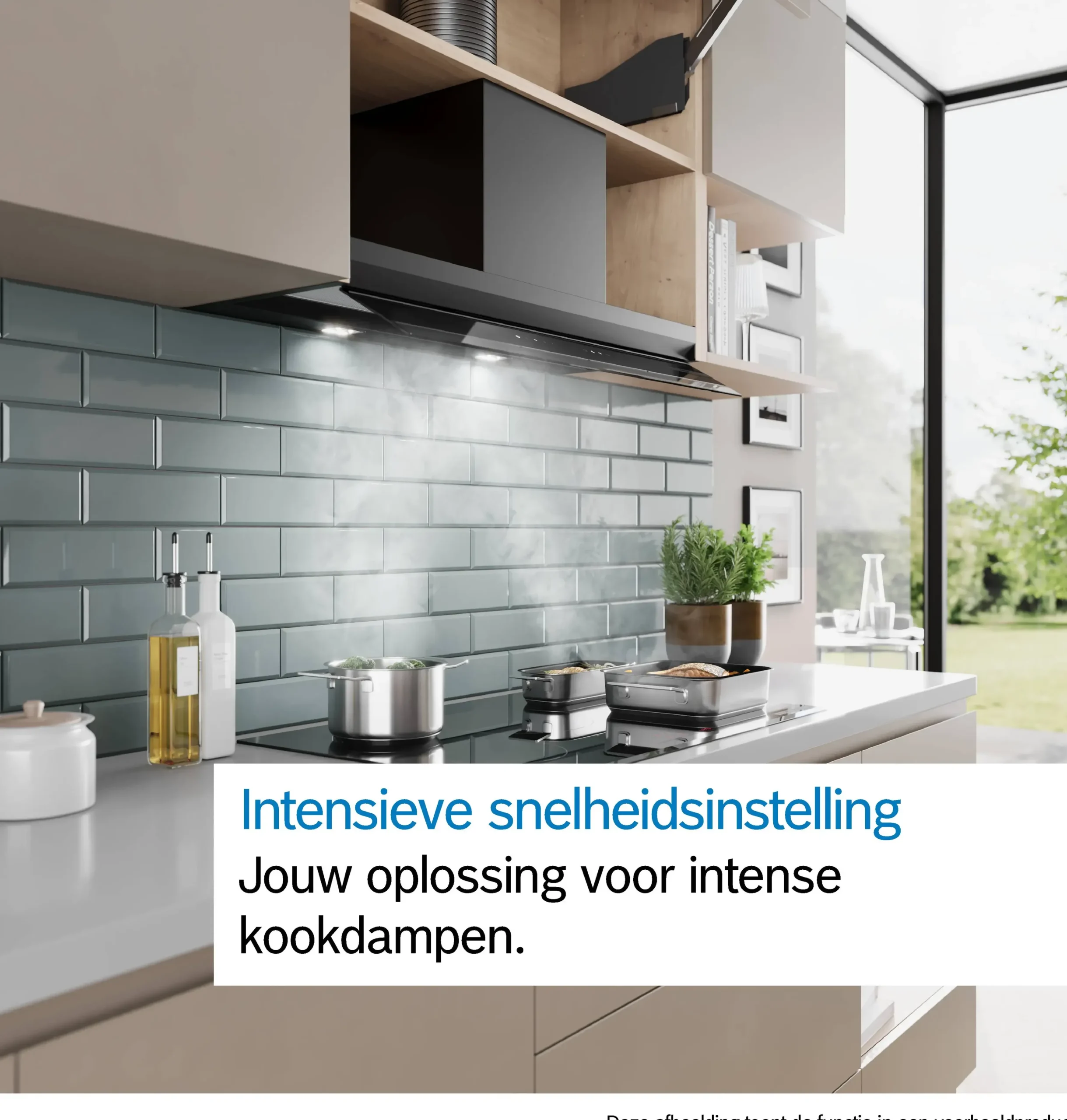 Serie 6 Geïntegreerde blokdesign schouwkap 60 cm zwart glas, Matzwart