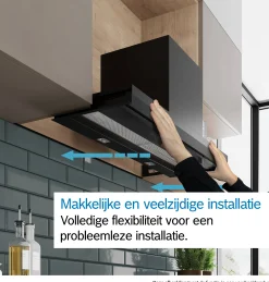 Serie 6 Geïntegreerde blokdesign schouwkap 60 cm zwart glas, Matzwart