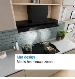 Serie 6 Geïntegreerde blokdesign schouwkap 60 cm zwart glas, Matzwart