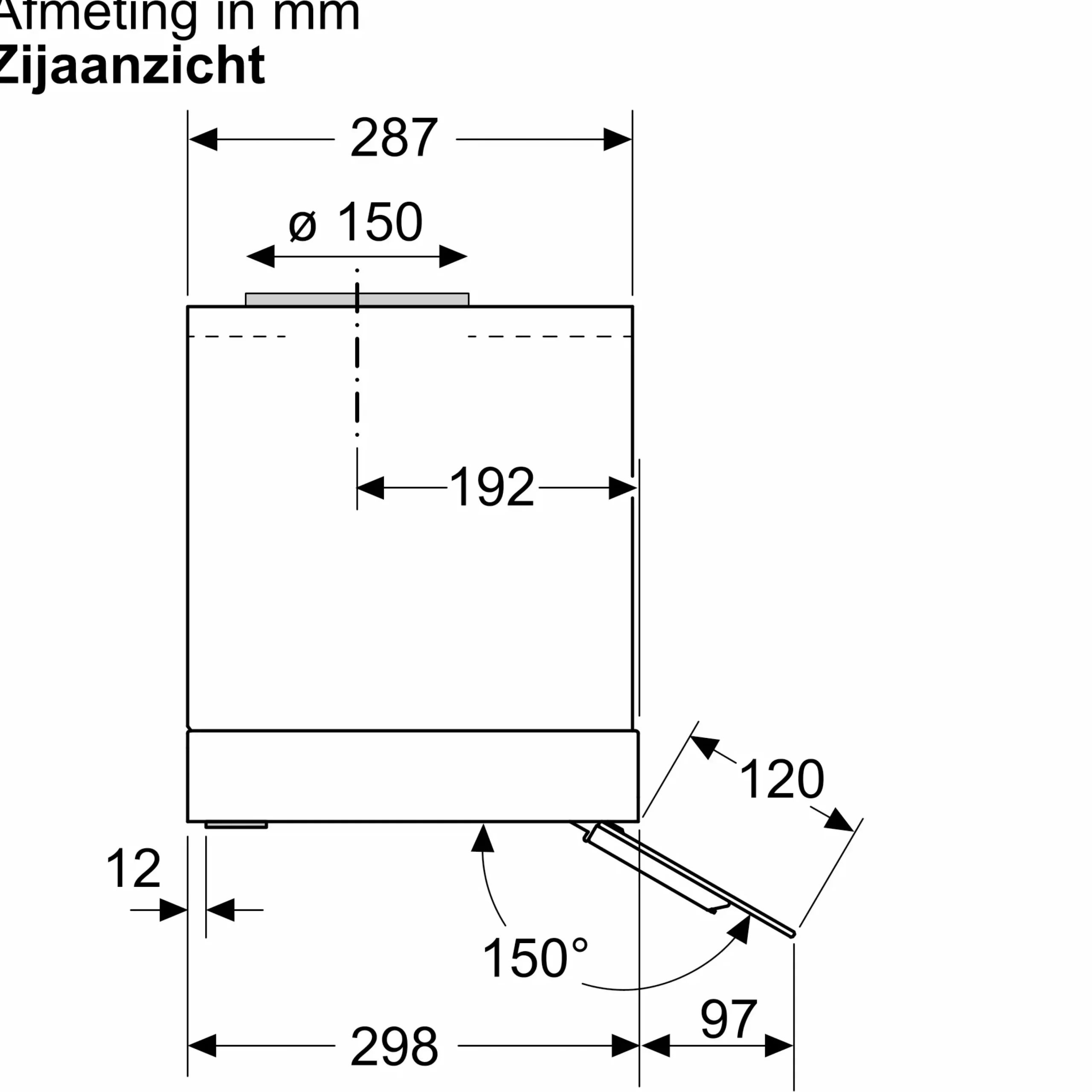 Serie 6 Geïntegreerde blokdesign schouwkap 60 cm zwart glas, Matzwart