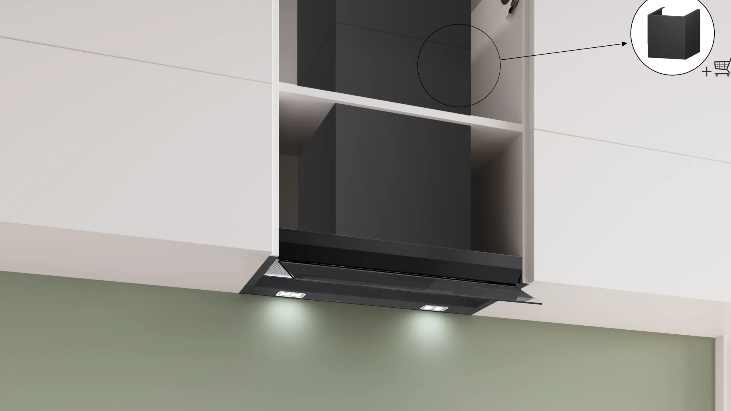 Serie 6 Geïntegreerde blokdesign schouwkap 60 cm zwart glas, Matzwart