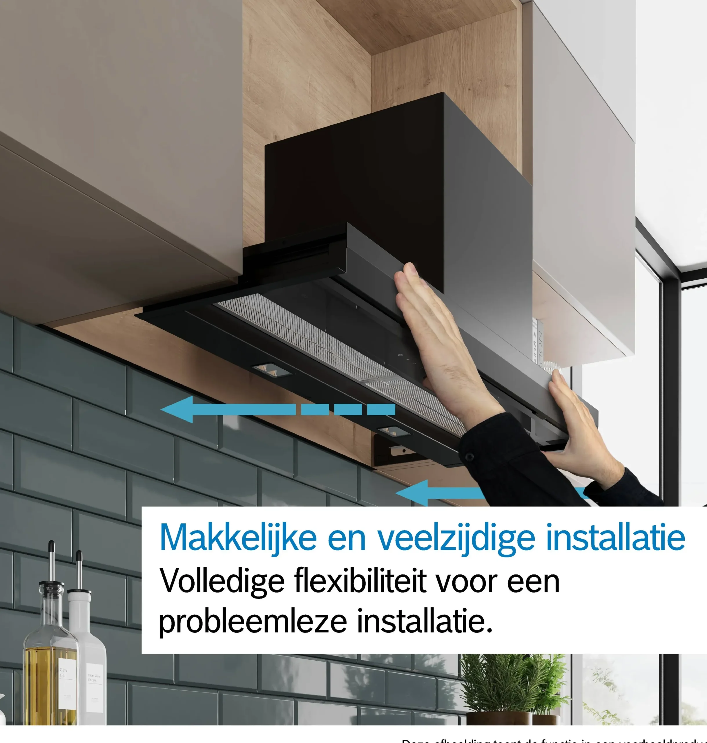 Serie 6 Geïntegreerde blokdesign schouwkap 90 cm zwart glas, Matzwart
