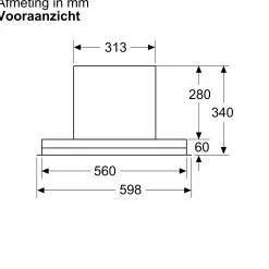 Serie 4 Geïntegreerde blokdesign schouwkap 60 cm helder glas, Matzwart