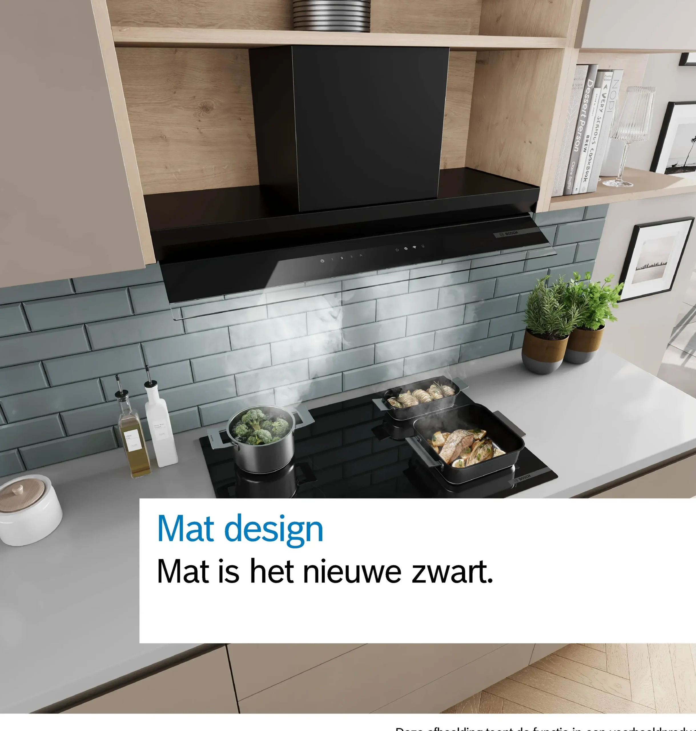 Serie 4 Geïntegreerde blokdesign schouwkap 90 cm helder glas, Matzwart