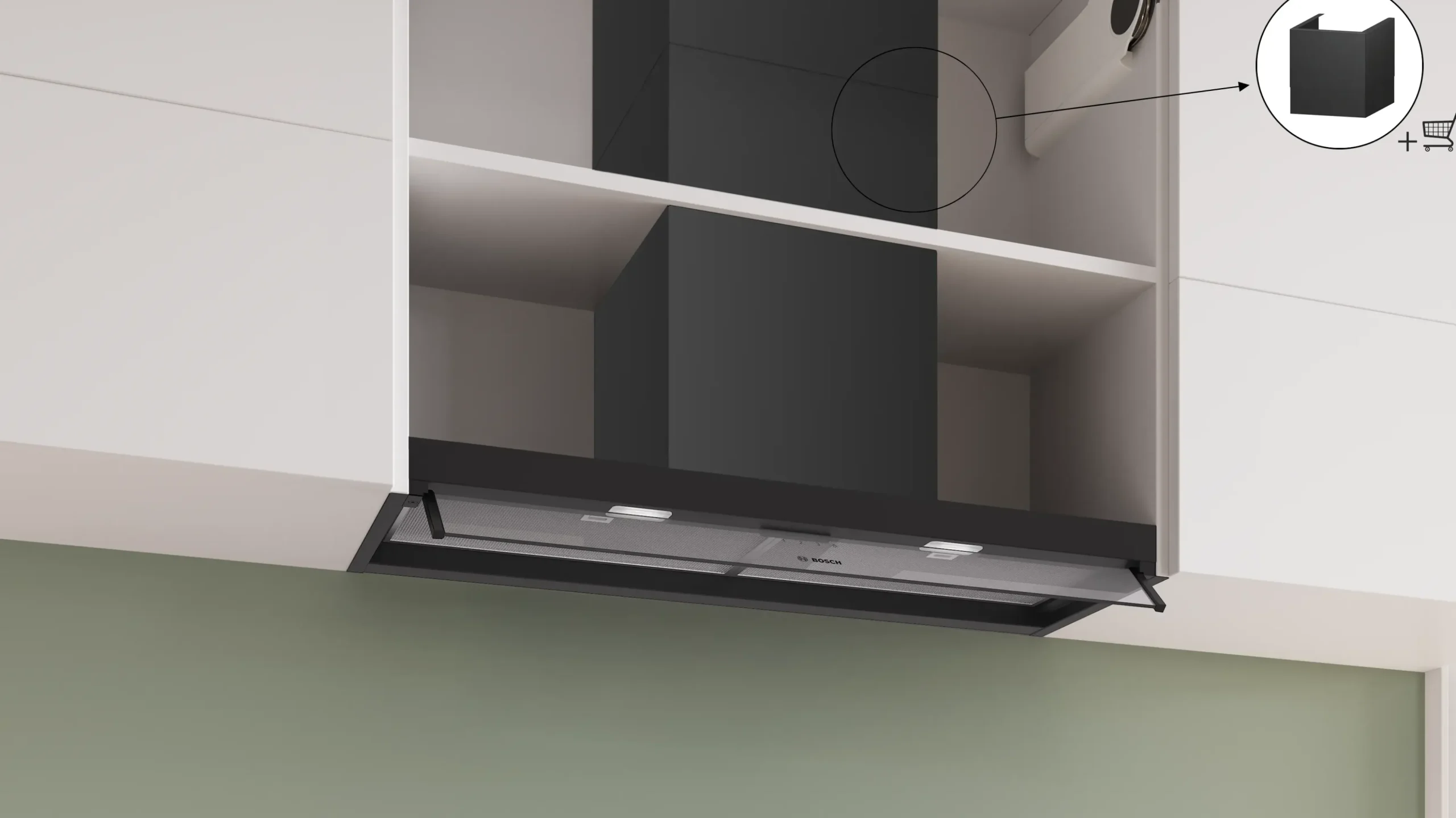 Serie 4 Geïntegreerde blokdesign schouwkap 90 cm helder glas, Matzwart