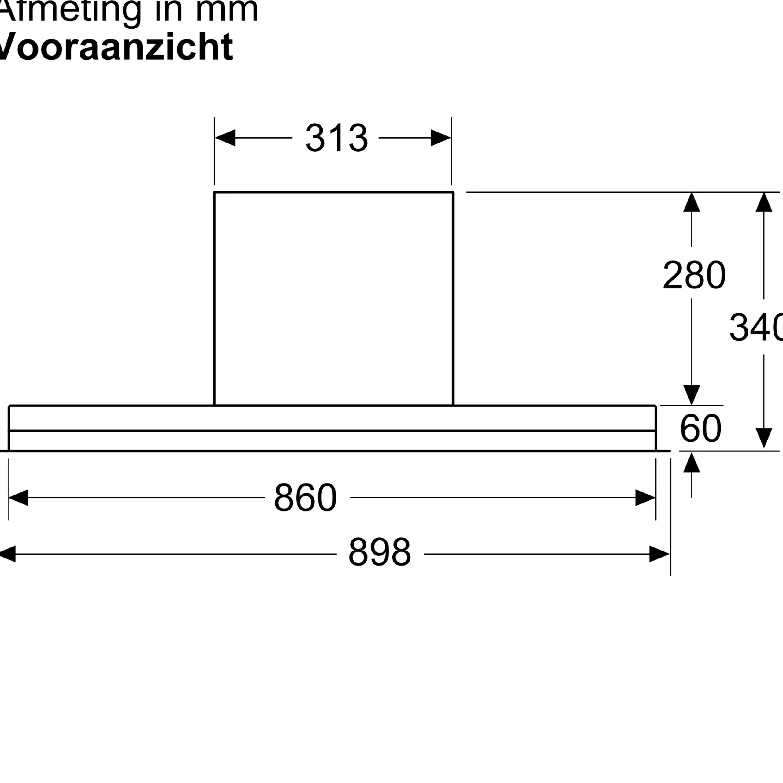 Serie 4 Geïntegreerde blokdesign schouwkap 90 cm helder glas, Matzwart