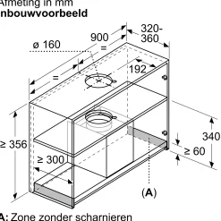 Serie 4 Geïntegreerde blokdesign schouwkap 90 cm helder glas, Matzwart