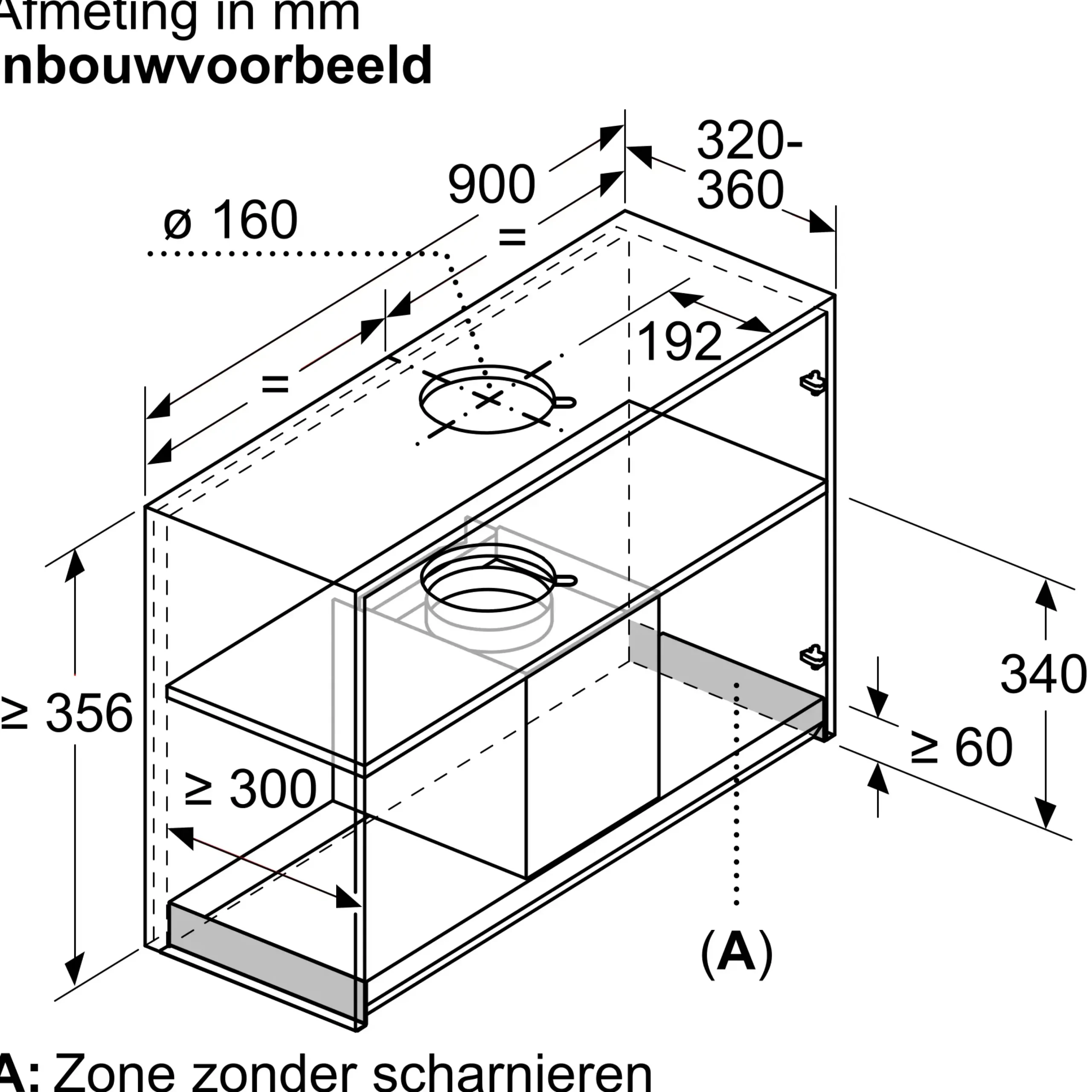 Serie 4 Geïntegreerde blokdesign schouwkap 90 cm helder glas, Matzwart