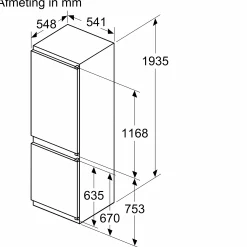 Serie 2 Inbouw koel-vriescombinatie 193.5 x 54.1 cm Sleepdeur