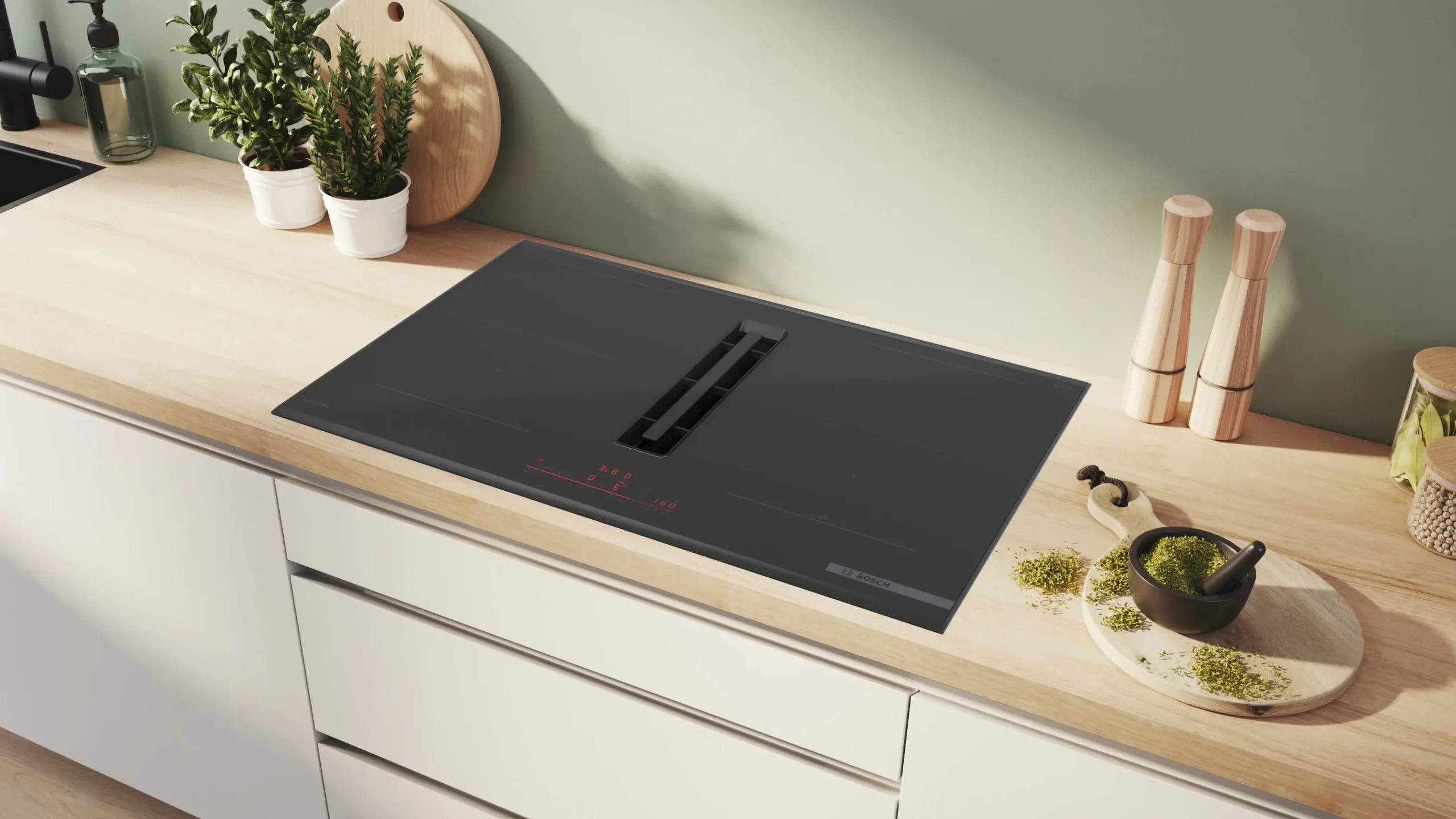 Serie 6 Inductiekookplaat met afzuiging 80 cm opbouwmontage met rand