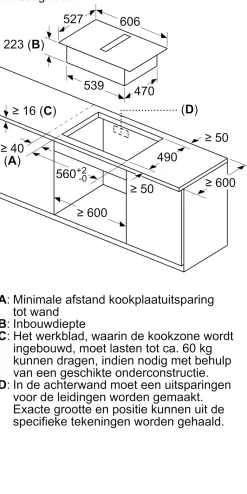 Serie 4 Inductiekookplaat met afzuiging 60 cm opbouwmontage met rand