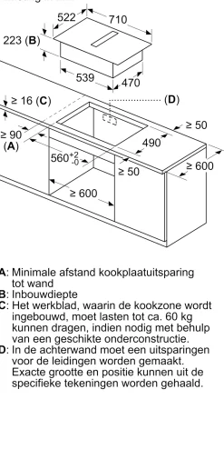 Serie 6 Inductiekookplaat met afzuiging 70 cm opbouwmontage zonder rand
