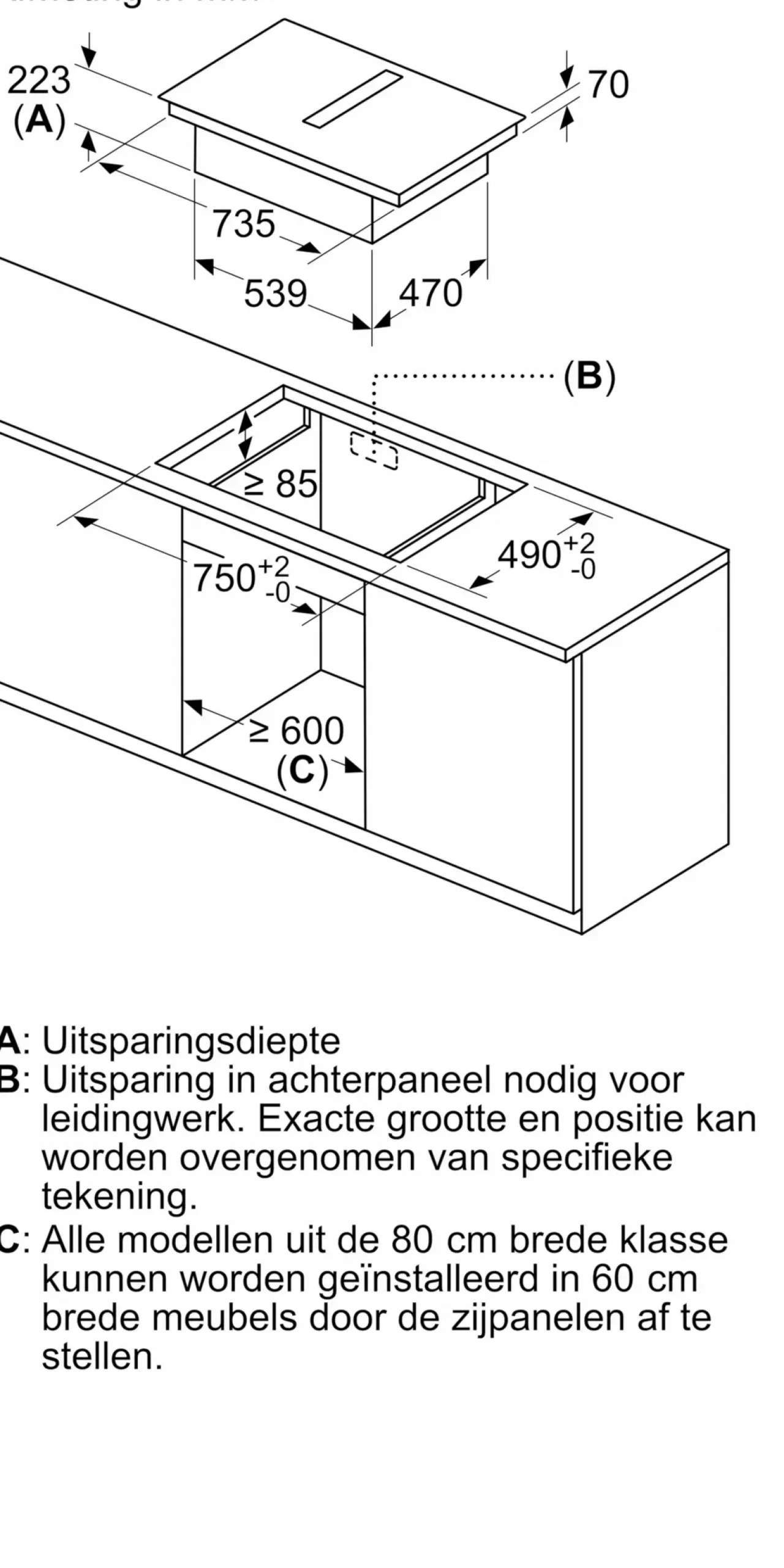 Serie 8 Inductiekookplaat met afzuiging 80 cm opbouwmontage met rand