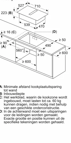 Serie 6 Inductiekookplaat met afzuiging 70 cm opbouwmontage met rand