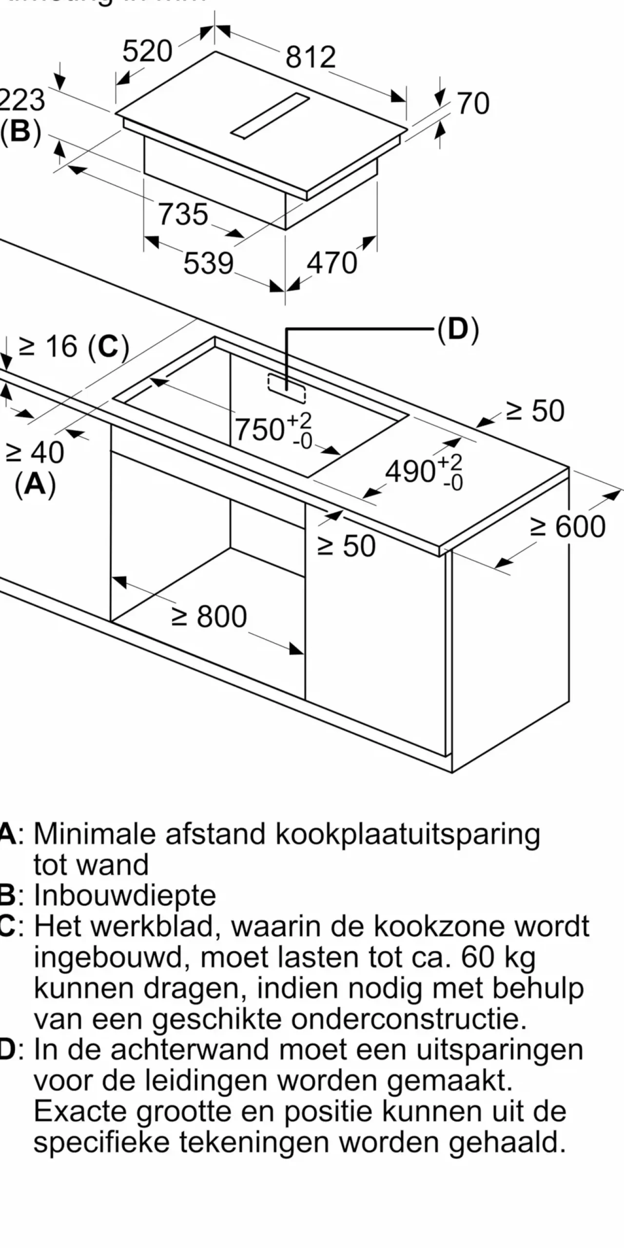 Serie 6 Inductiekookplaat met afzuiging 80 cm