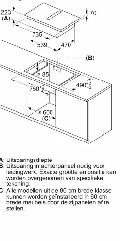 Serie 6 Inductiekookplaat met afzuiging 80 cm