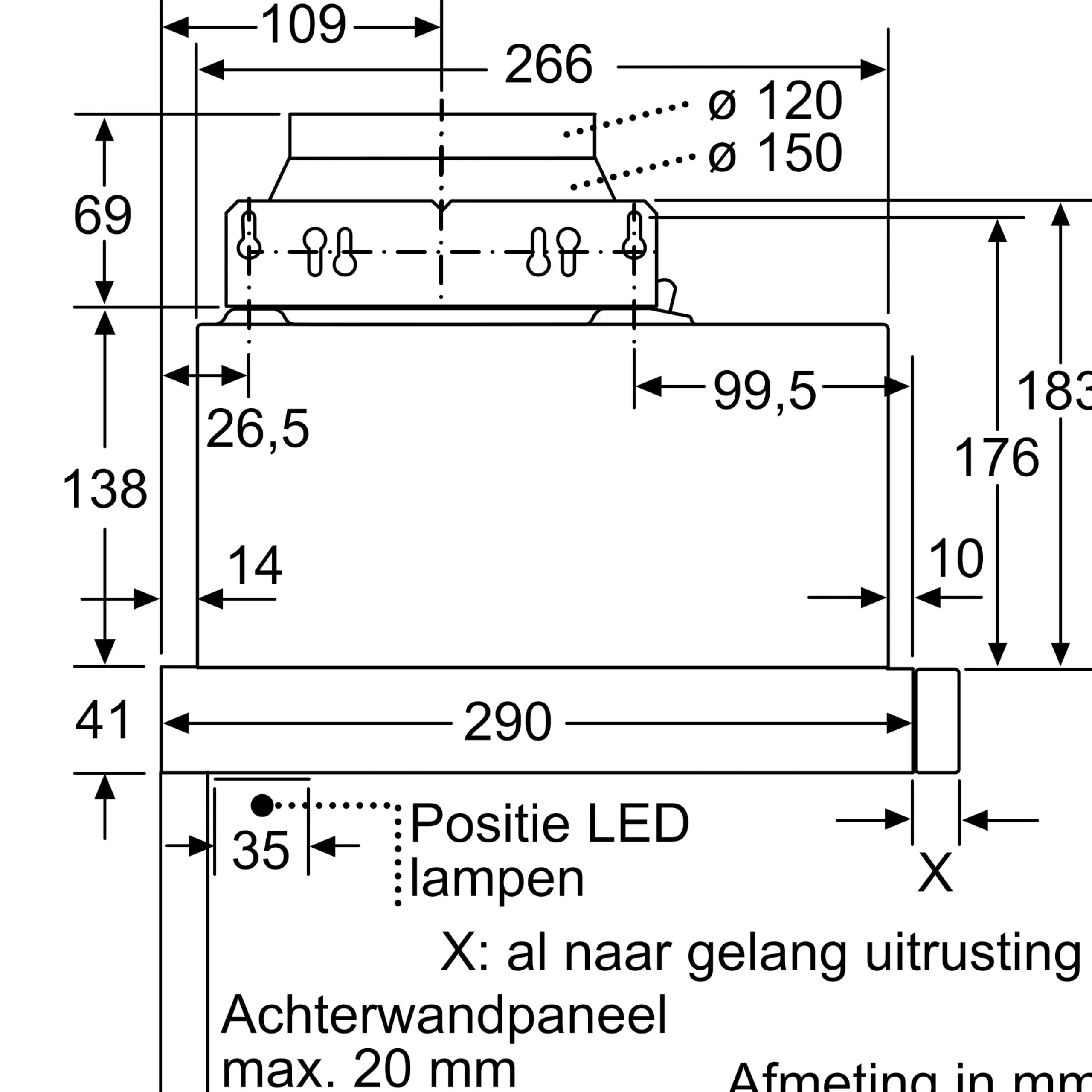Serie 2 Vlakscherm afzuigkappen 60 cm Zilver metallic
