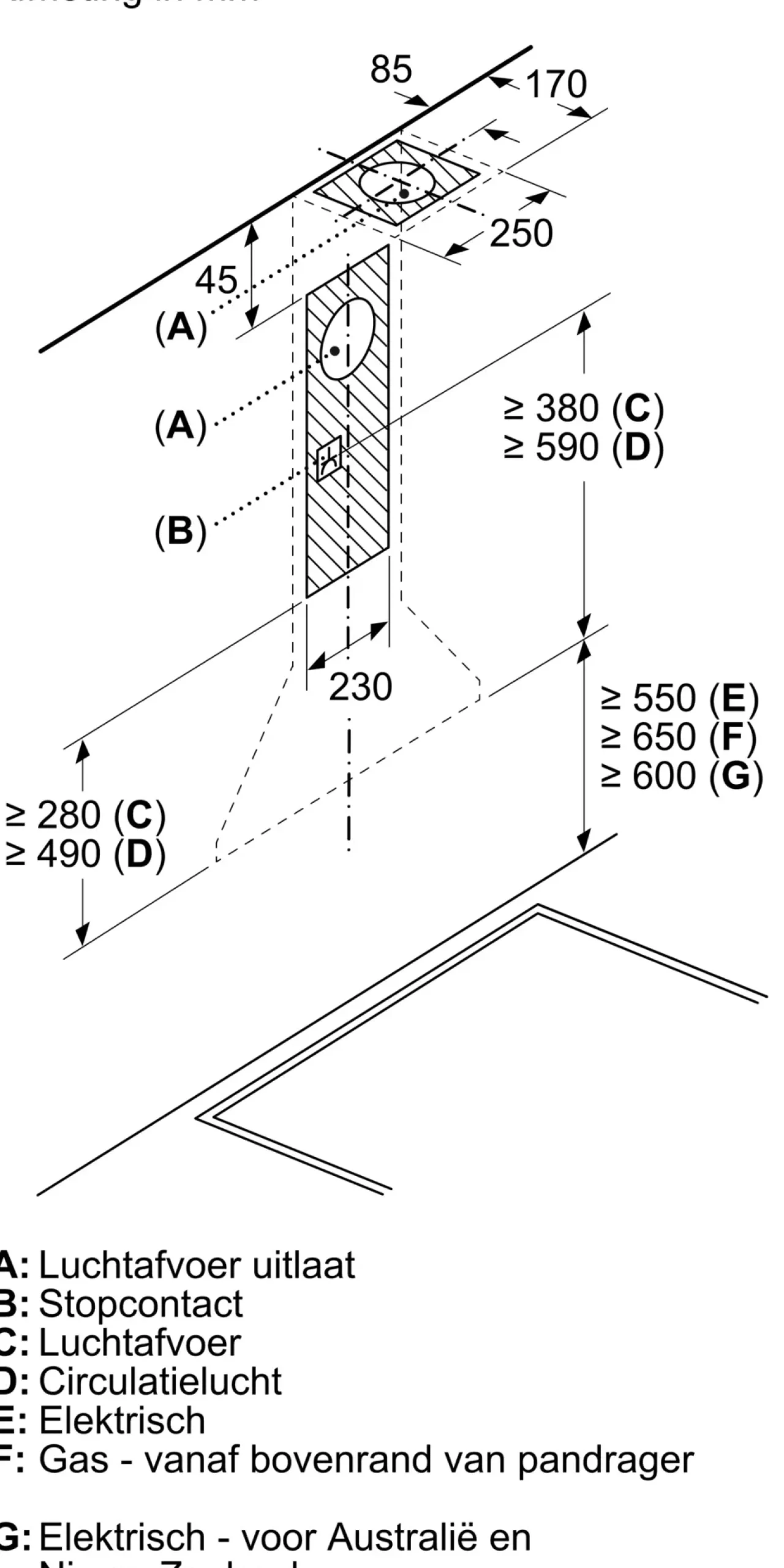 Serie 2 Wandschouwkap 60 cm Roestvrij staal