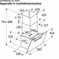 Serie 4 Wandschouwkap 60 cm zwart glas, Zwart