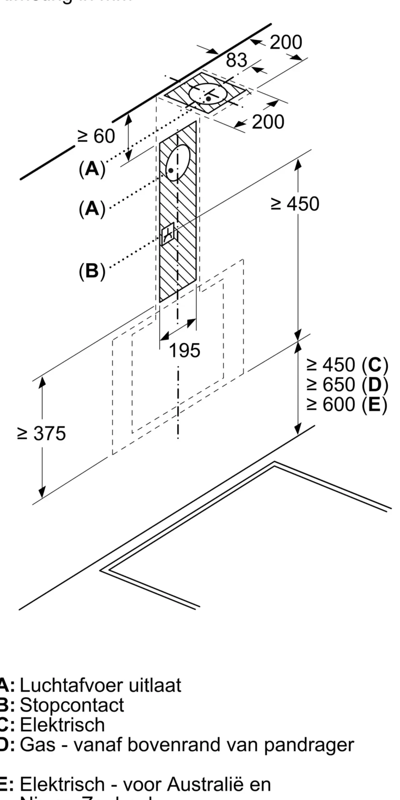Serie 2 Wandschouwkap 80 cm zwart glas, Zwart