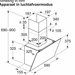 Serie 2 Wandschouwkap 60 cm zwart glas, Zwart