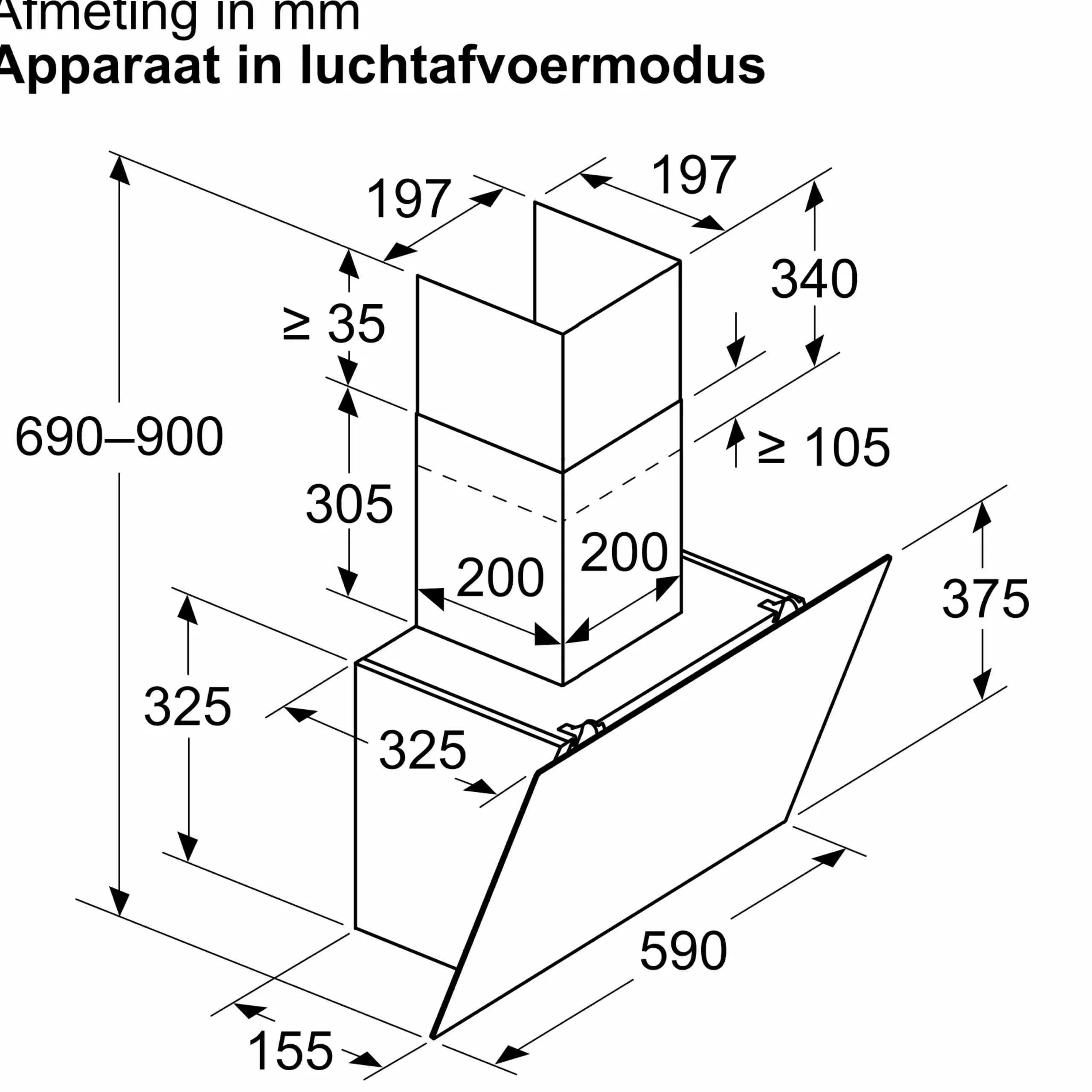 Serie 2 Wandschouwkap 60 cm zwart glas, Zwart