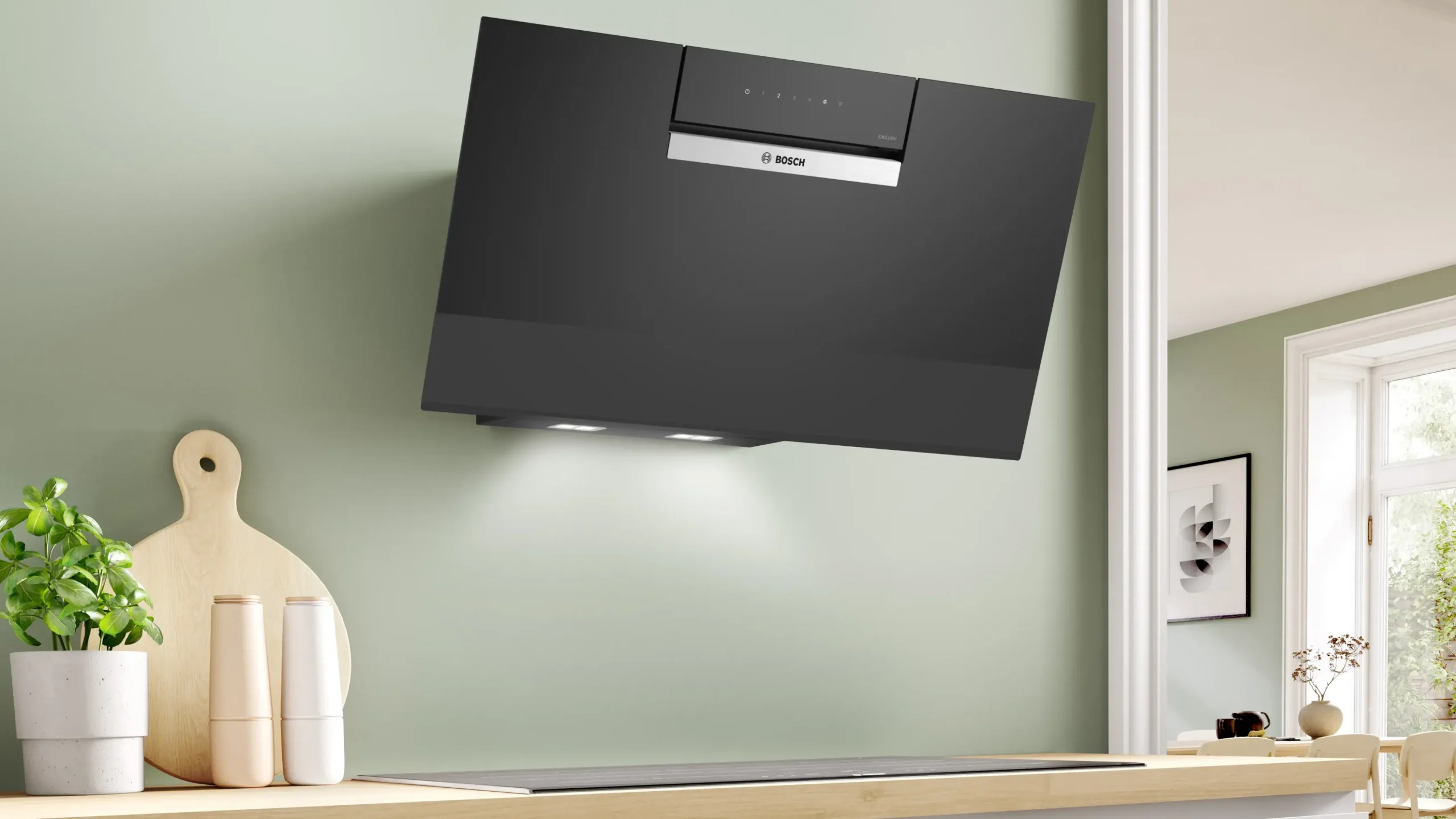 Serie 4 Wandschouwkap 80 cm zwart glas, Zwart