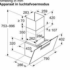 Serie 4 Wandschouwkap 80 cm zwart glas, Zwart