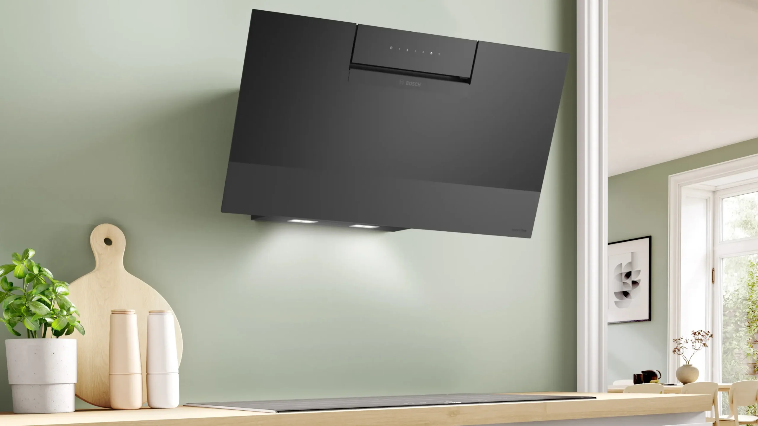 Serie 4 Wandschouwkap 80 cm zwart glas, Zwart