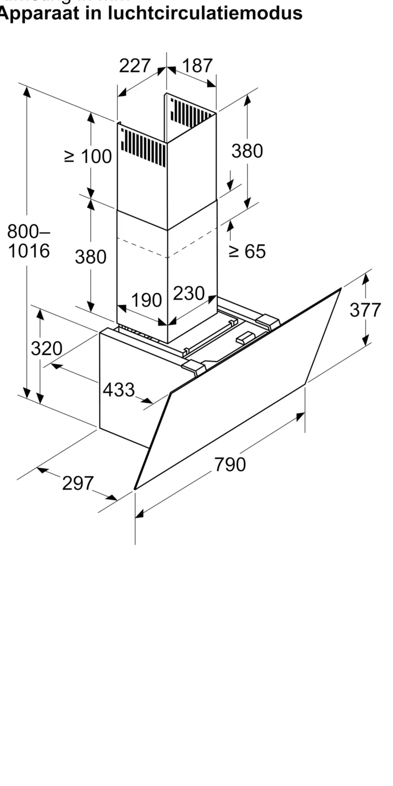 Serie 6 Wandschouwkap 80 cm zwart glas, Zwart