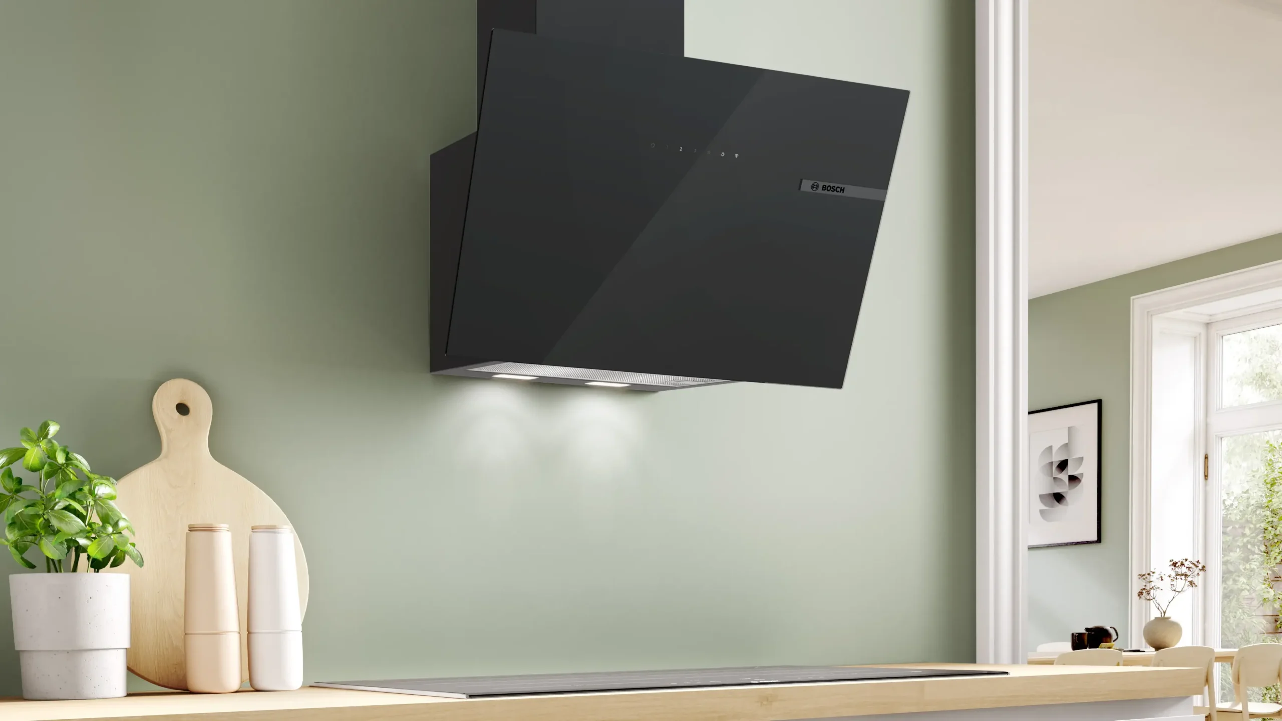 Serie 6 Wandschouwkap 60 cm zwart glas, Zwart