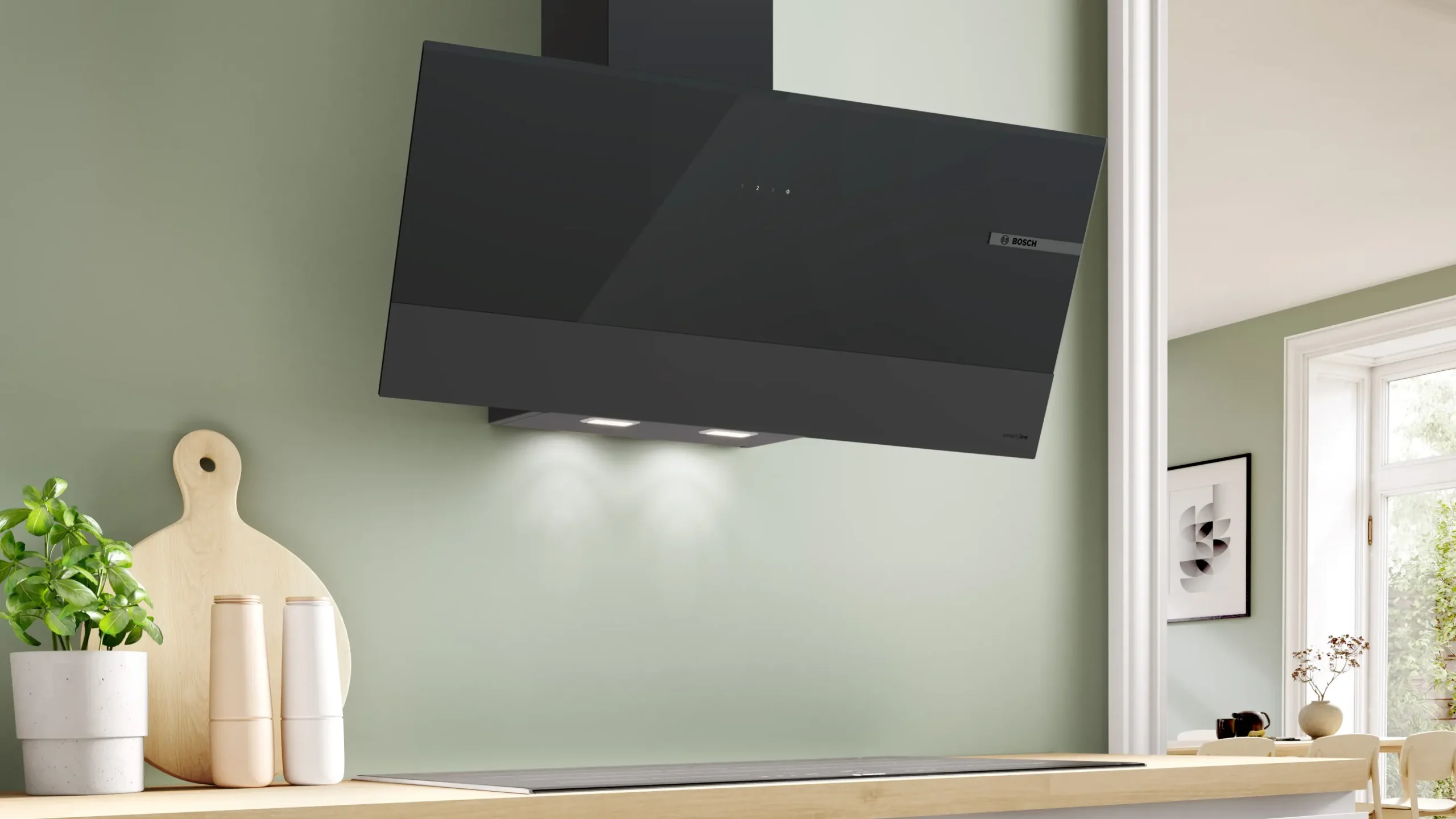 Serie 4 Wandschouwkap 90 cm zwart glas, Zwart