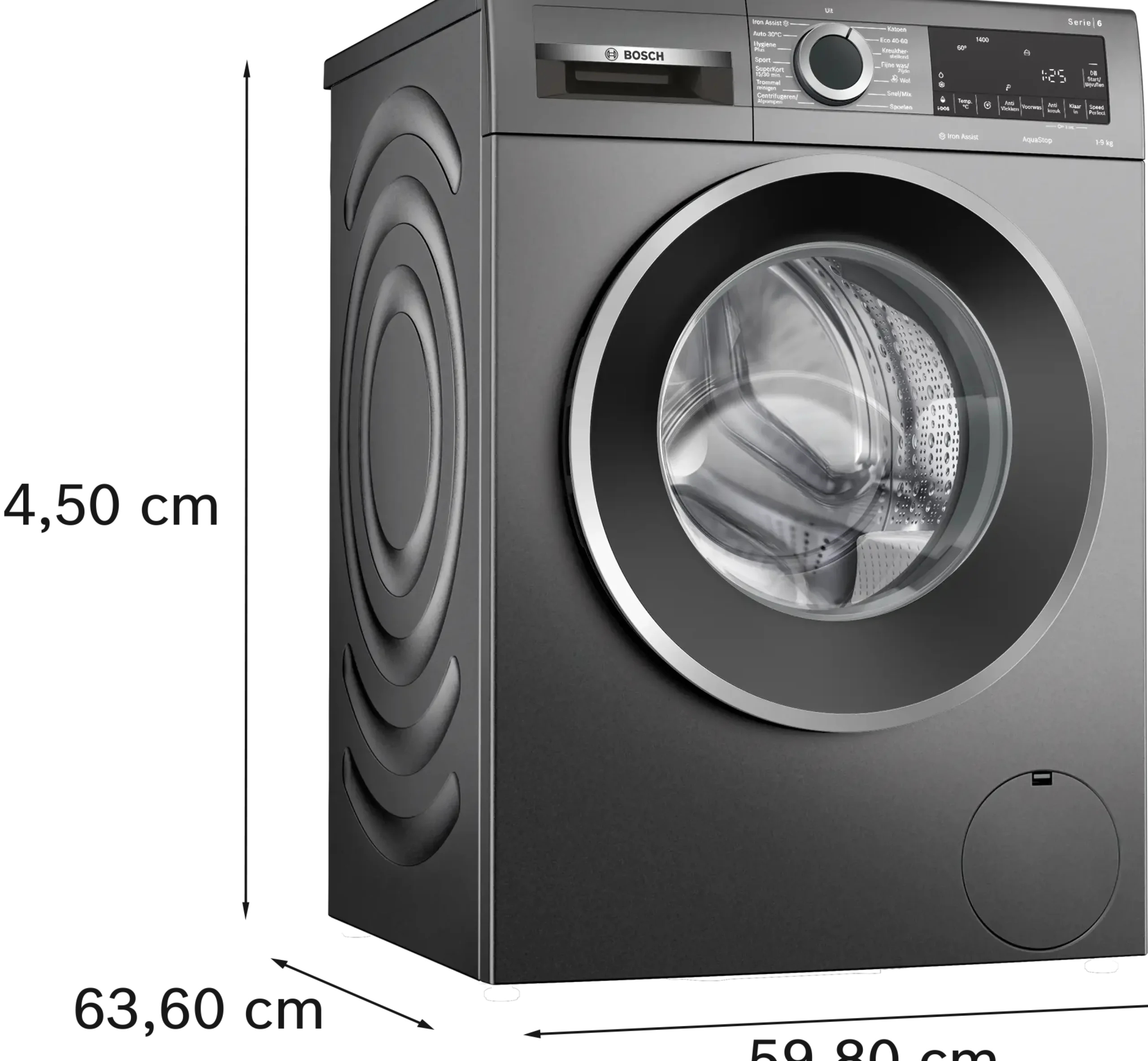 Serie 6 Wasmachine, voorlader 9 kg max. 1400 rpm, Cast iron grey