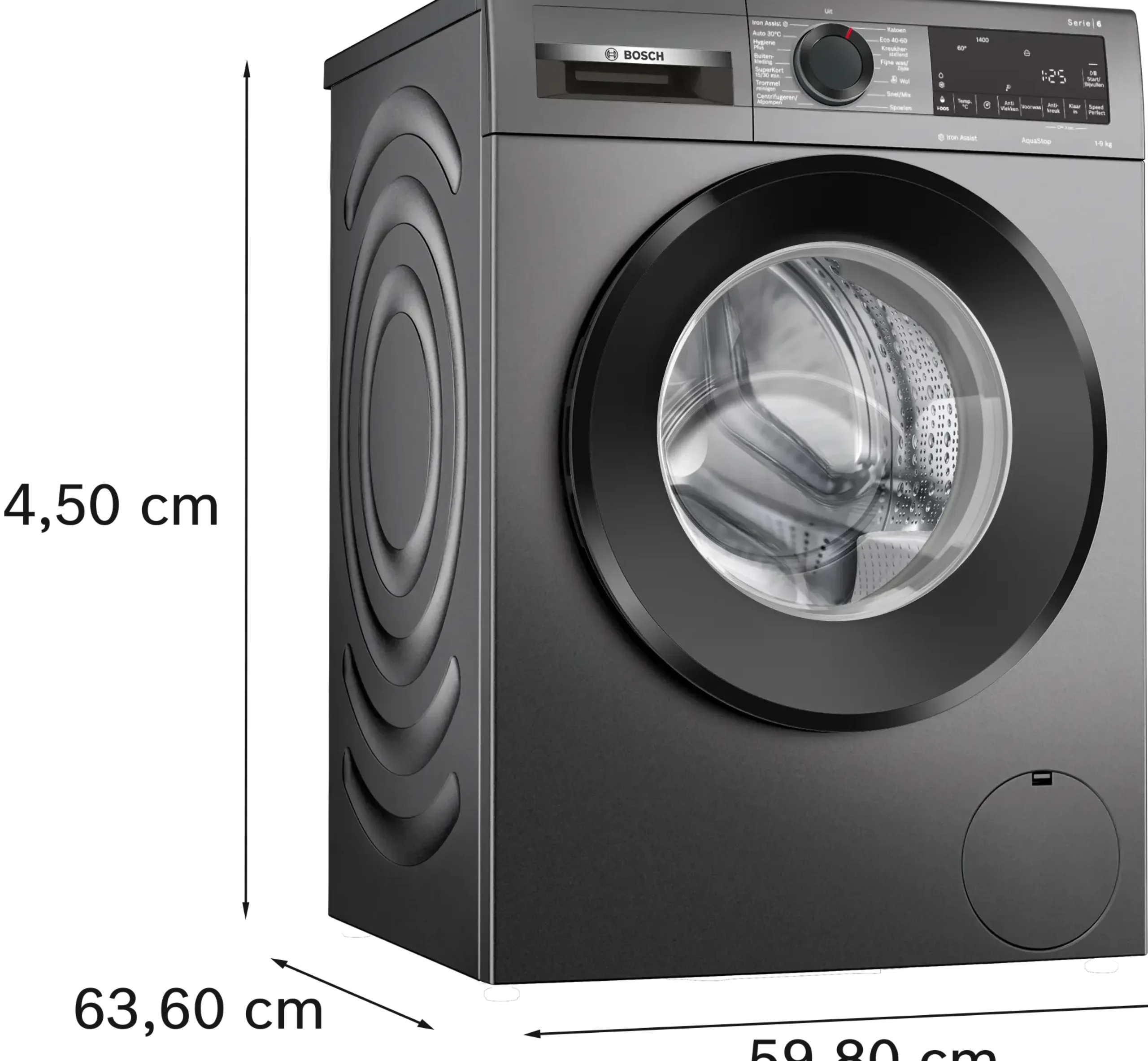 Serie 6 Wasmachine, voorlader 9 kg max. 1400 rpm, Cast iron grey