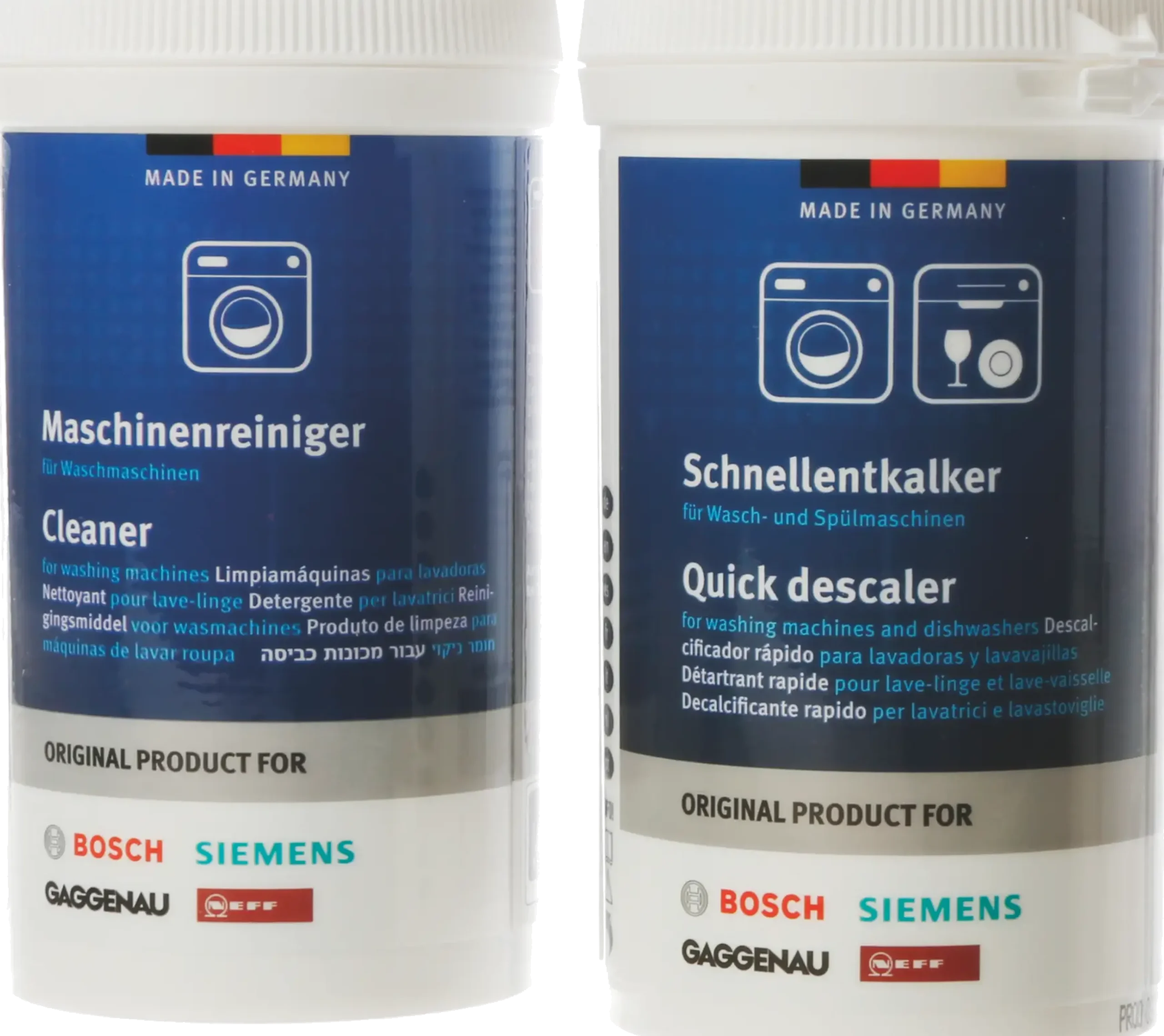 00312276 Set met reinigingsmiddel en snelontkalker voor wasmachines